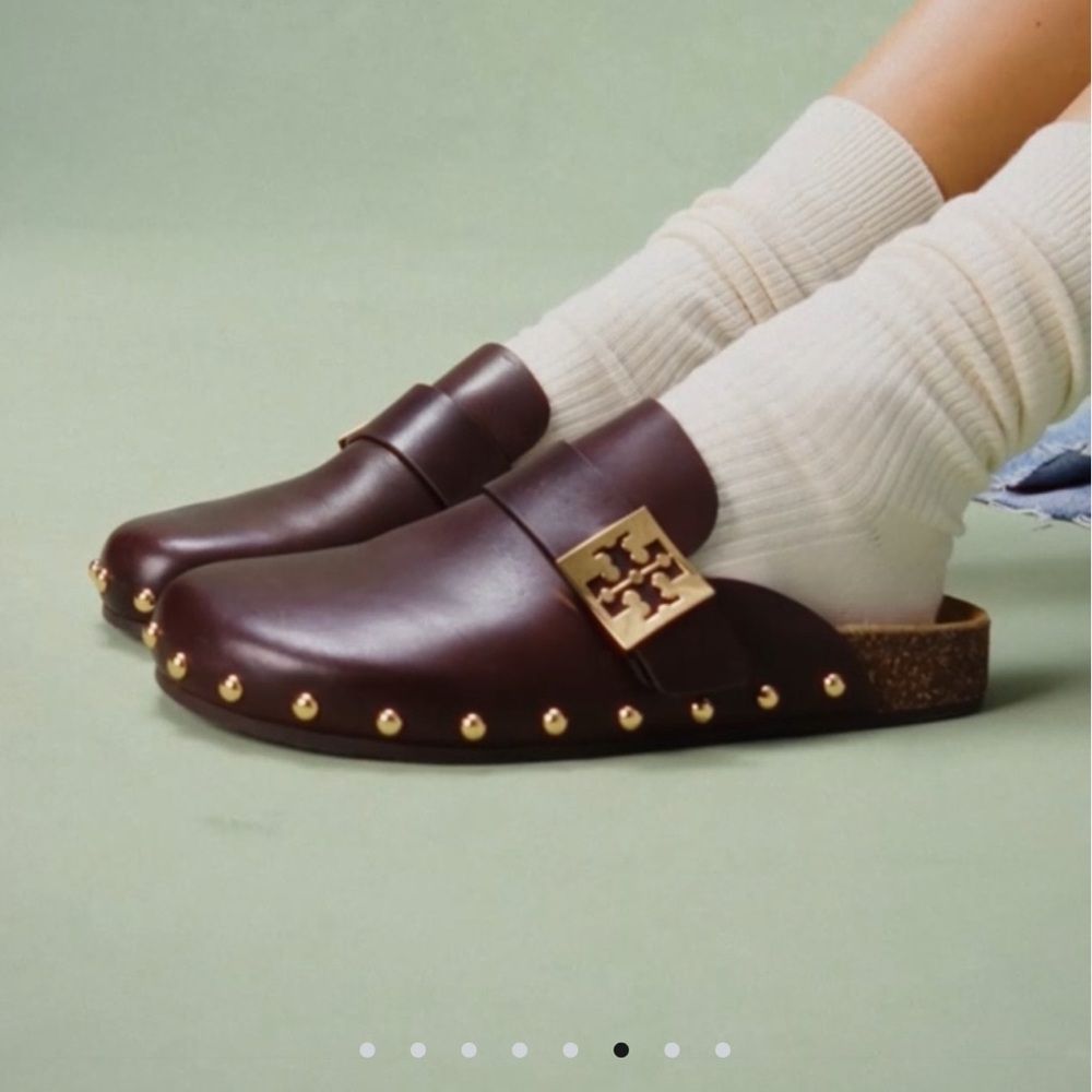 Tory Burch Dark Brown Studded Mules